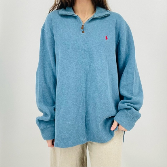 SOLD ralph lauren sky blue quarter zip pullover sweatshirt 100% cotton size XL - Picture 6 of 8